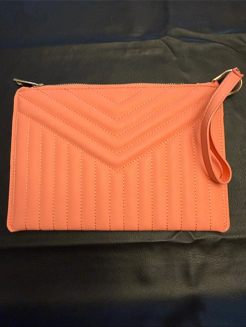 A New Day Coral Pink Quilted Chevron Wristlet Clutch Pouch NWOT